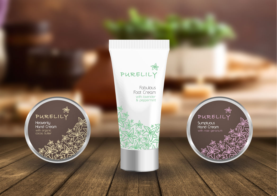 Purelily hand cream and foot cream designs
