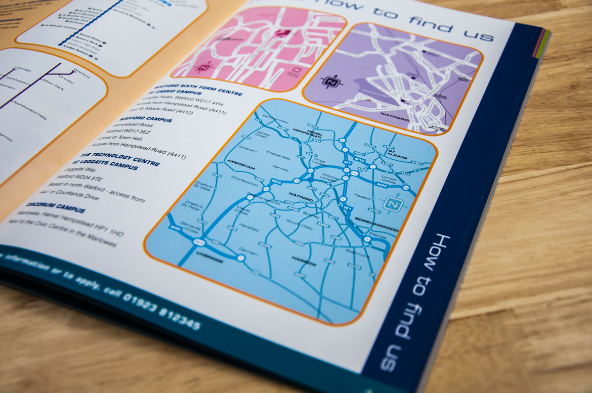 West Herts College prospectus find us page