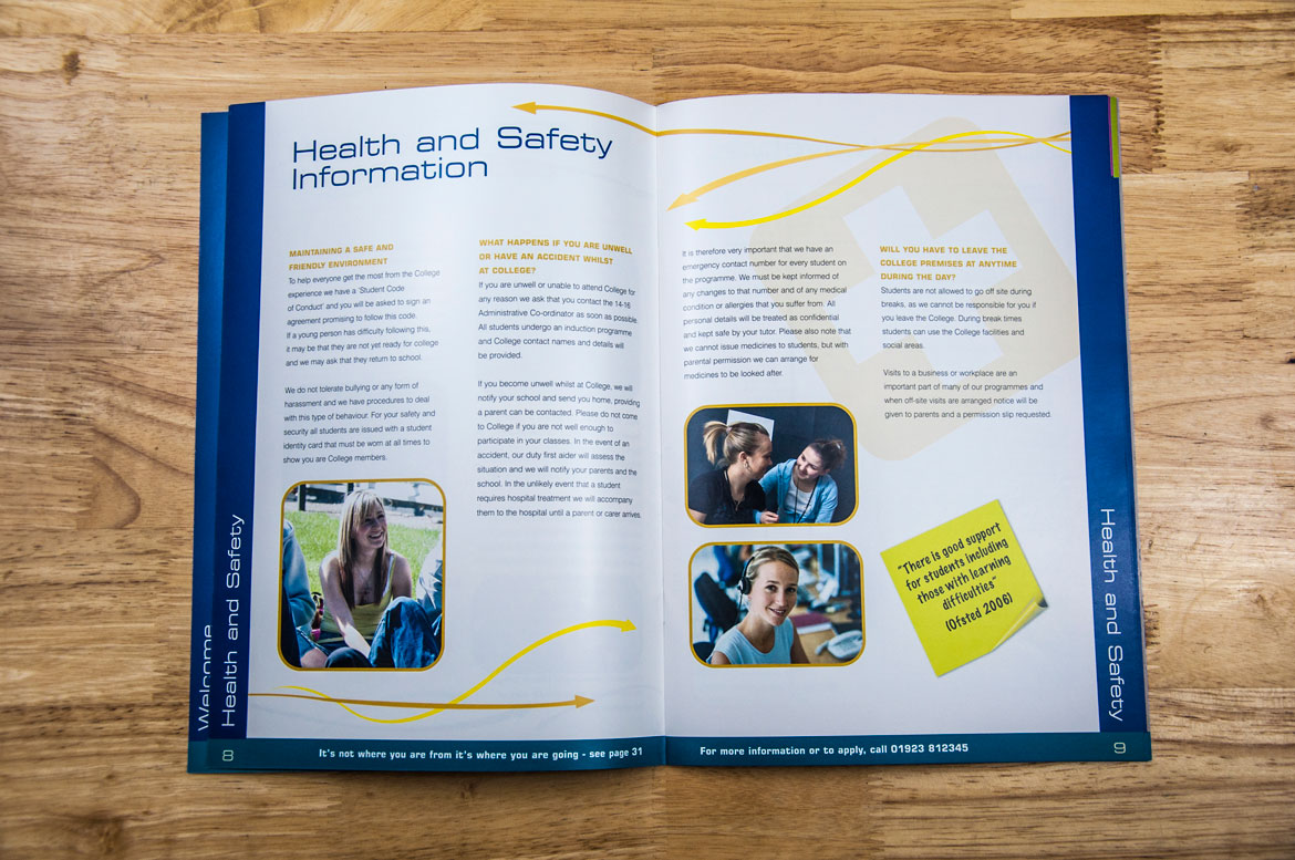 West Herts College prospectus contents